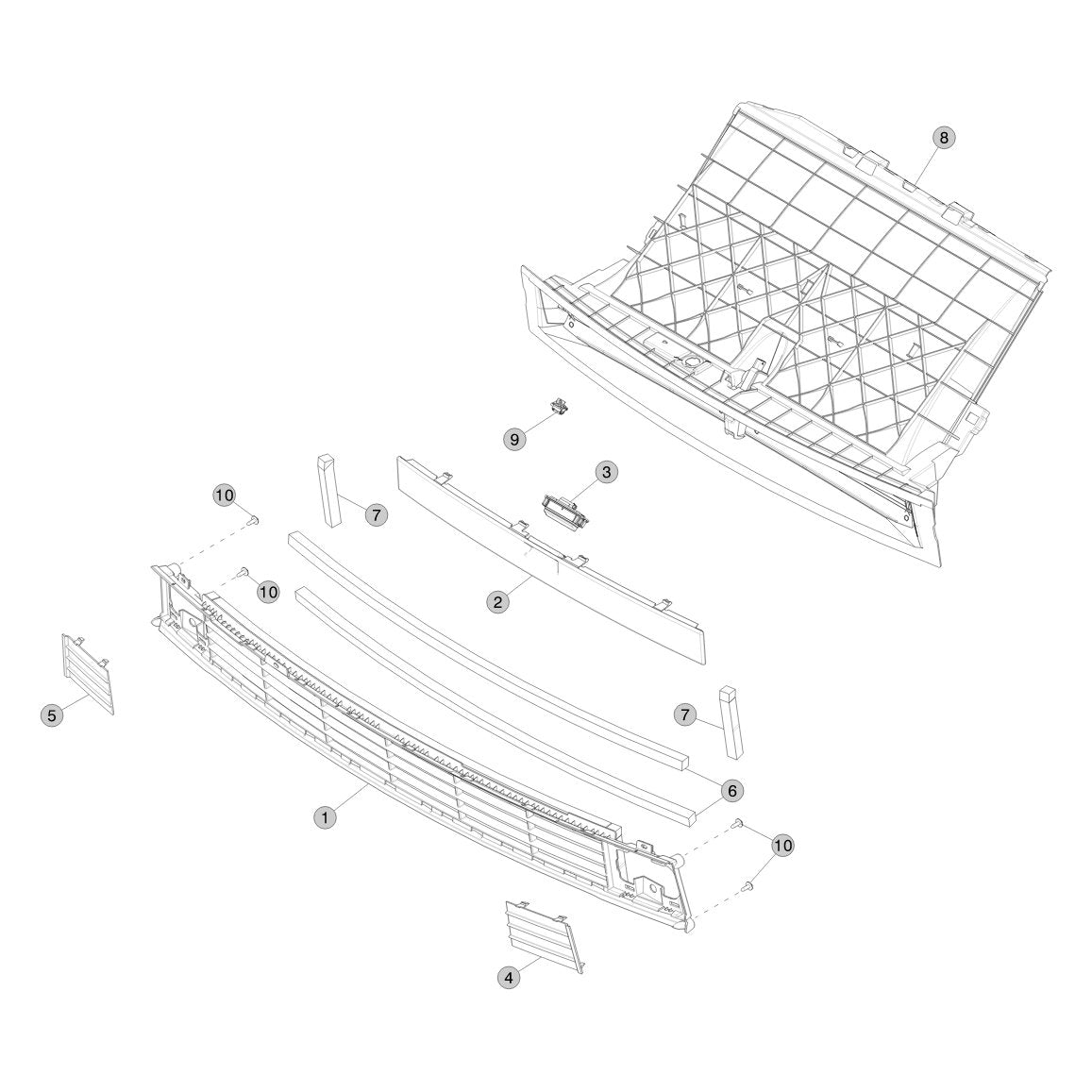 Tesla Cybertruck Front Grille and Applique parts diagram