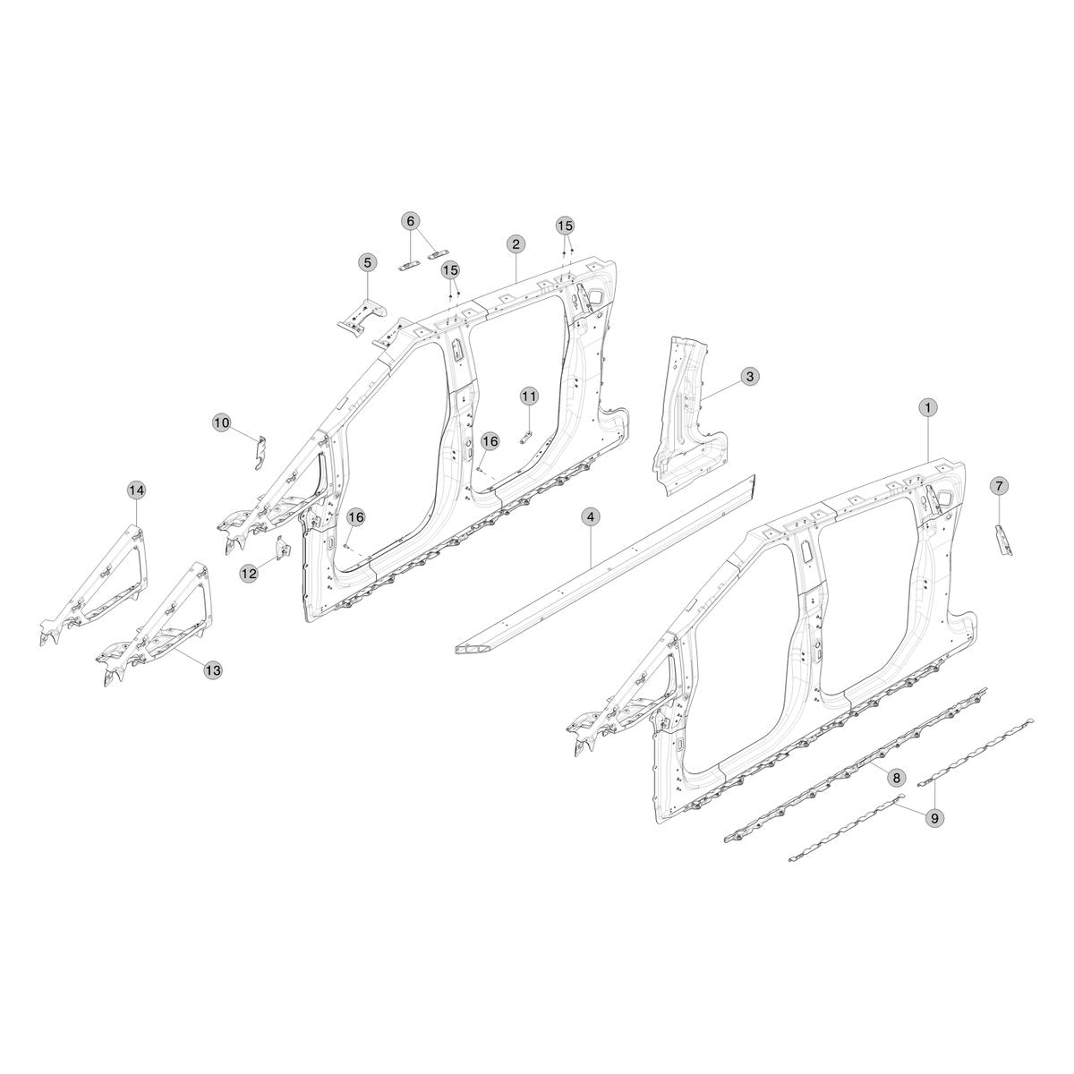 Tesla Cybertruck Body Side Panels parts diagram
