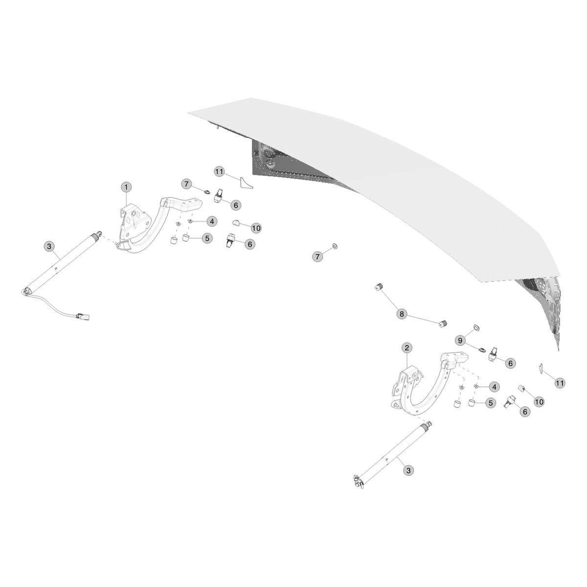 Tesla Cybertruck Hood Hinges and Fittings parts diagram