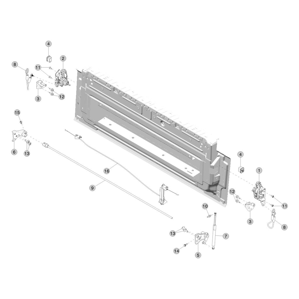 Tesla Cybertruck Tailgate Latch and Striker parts diagram