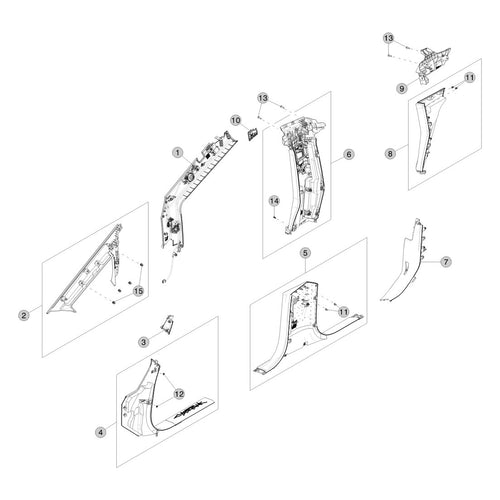 Tesla Cybertruck A-B-C Post Interior Trim parts diagram