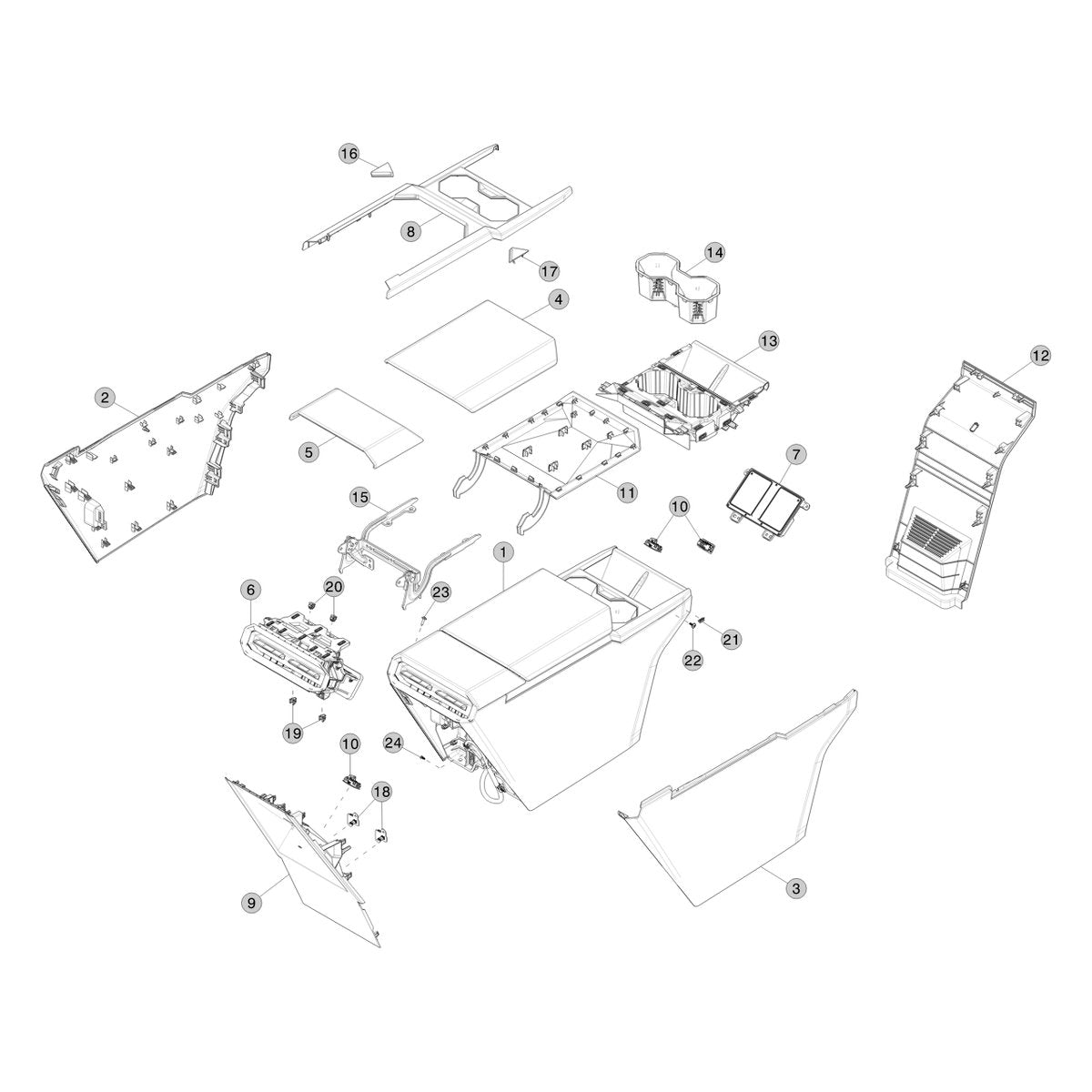 Tesla Cybertruck Center Console - Textile Interior parts diagram