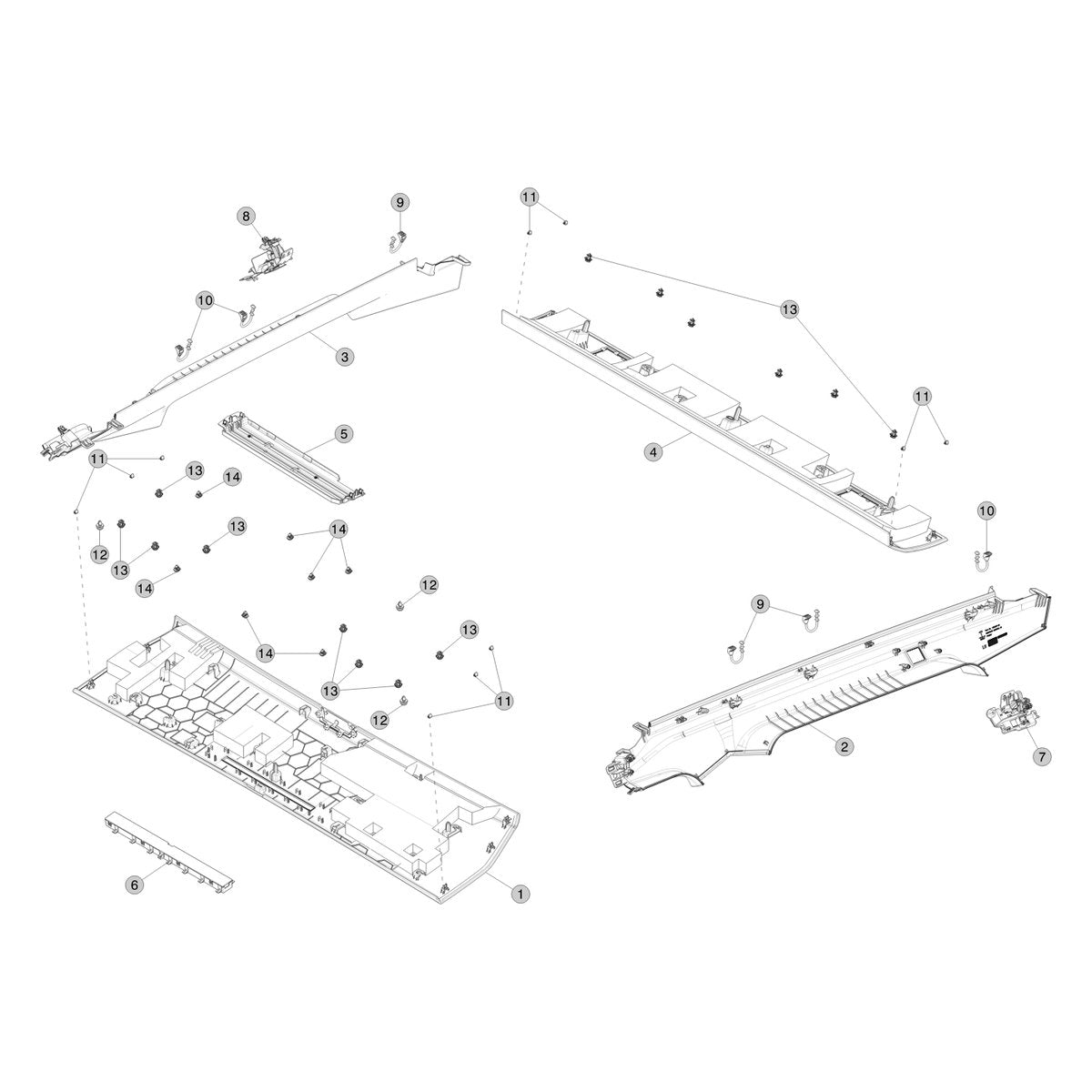 Tesla Cybertruck Headliner Trim parts diagram
