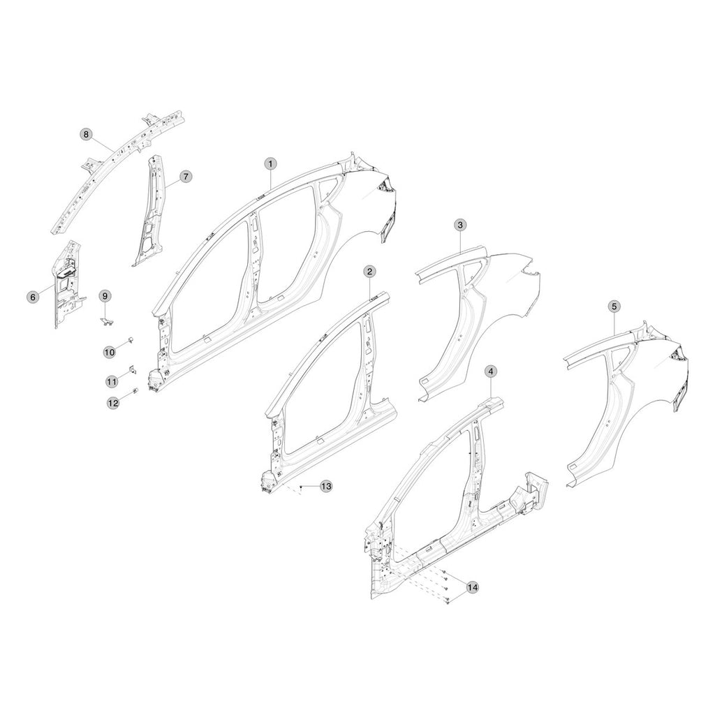 Tesla Model 3 Highland Body Side Panels parts diagram