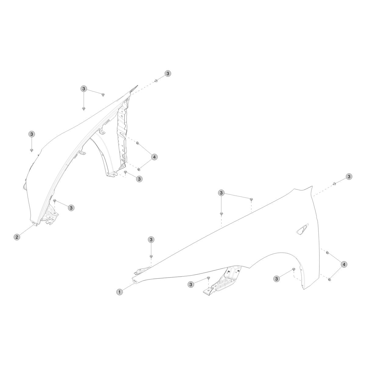 Tesla Model 3 Highland Front Fenders parts diagram