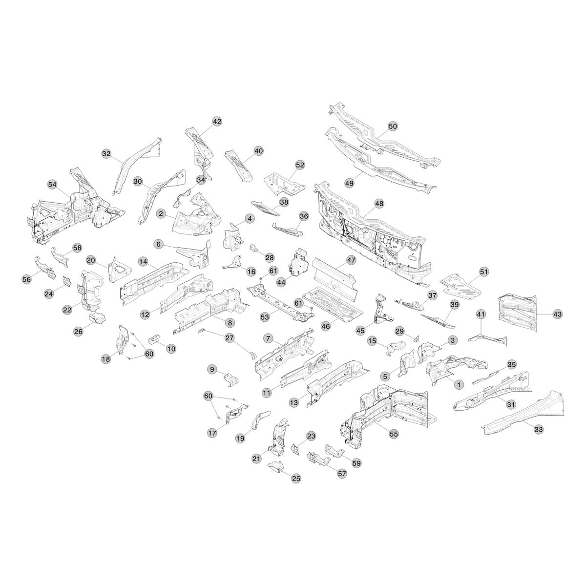 Tesla Model 3 Highland Front Inner Panels parts diagram