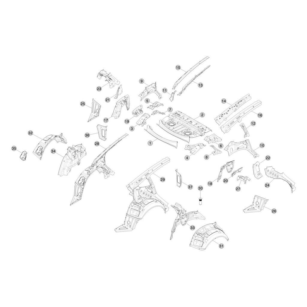 Tesla Model 3 Highland Rear Quarter Inner Panels parts diagram
