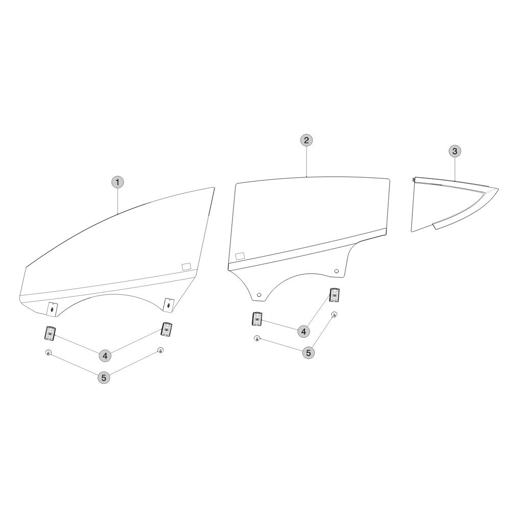 Tesla Model 3 Highland Front and Rear Door Glass parts diagram