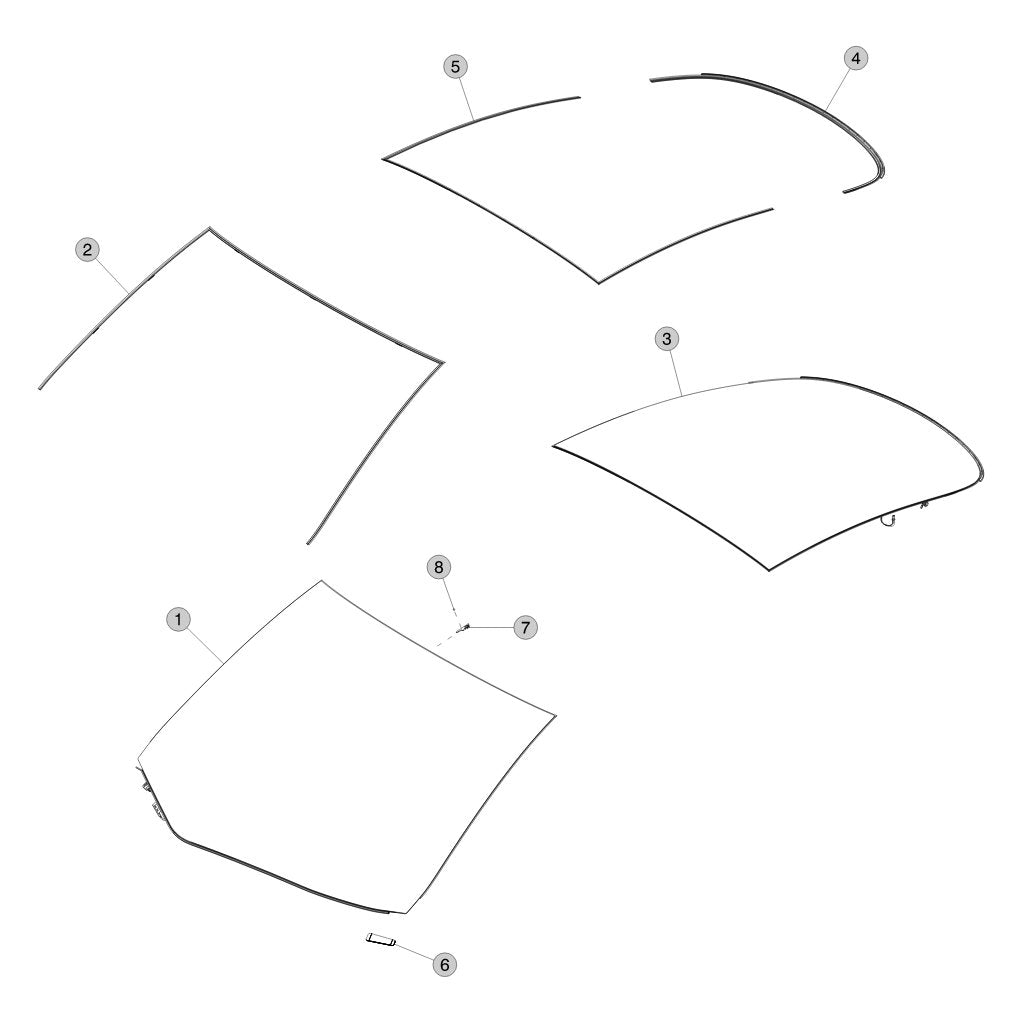 Tesla Model 3 Highland Windshield and Trunk Glass parts diagram