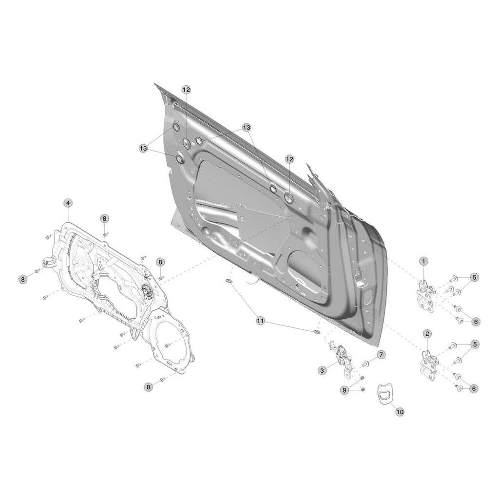 Tesla Model 3 Highland Front Door Hinges and Fittings parts diagram