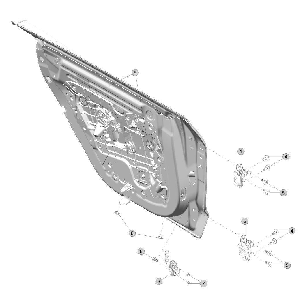 Tesla Model 3 Highland Rear Door Hinges and Fittings parts diagram