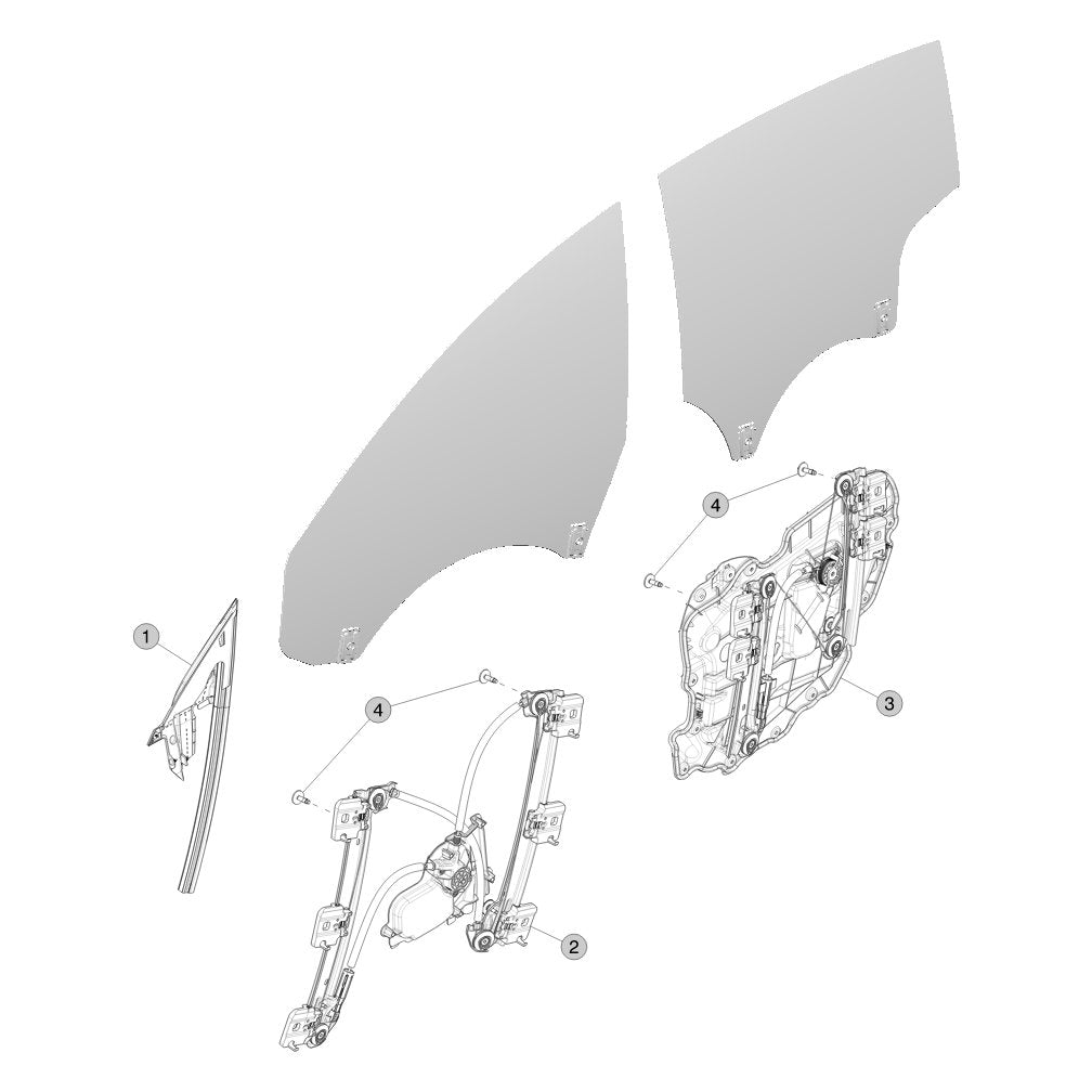 Tesla Model 3 Highland Front and Rear Door Glass Regulator parts diagram