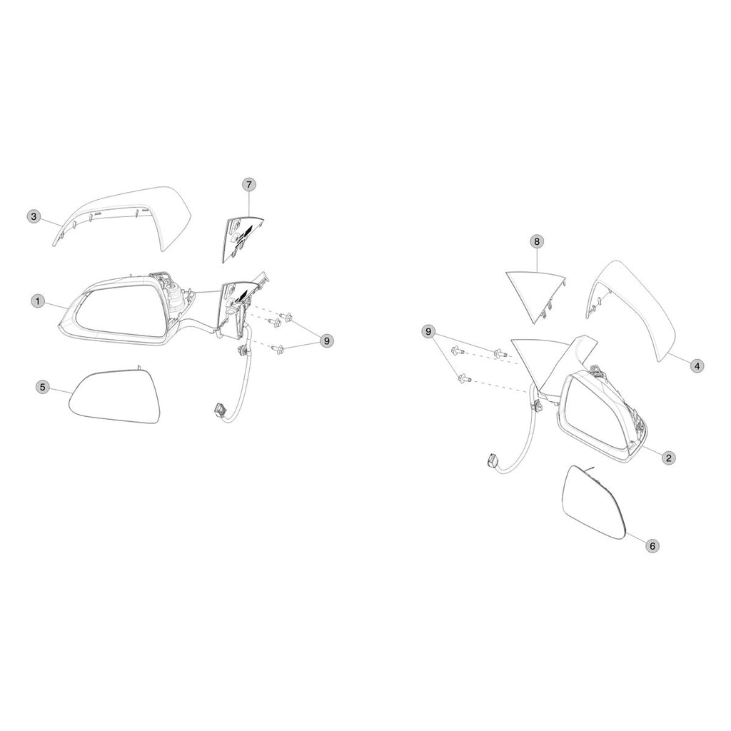Tesla Model 3 Highland Exterior Mirrors parts diagram