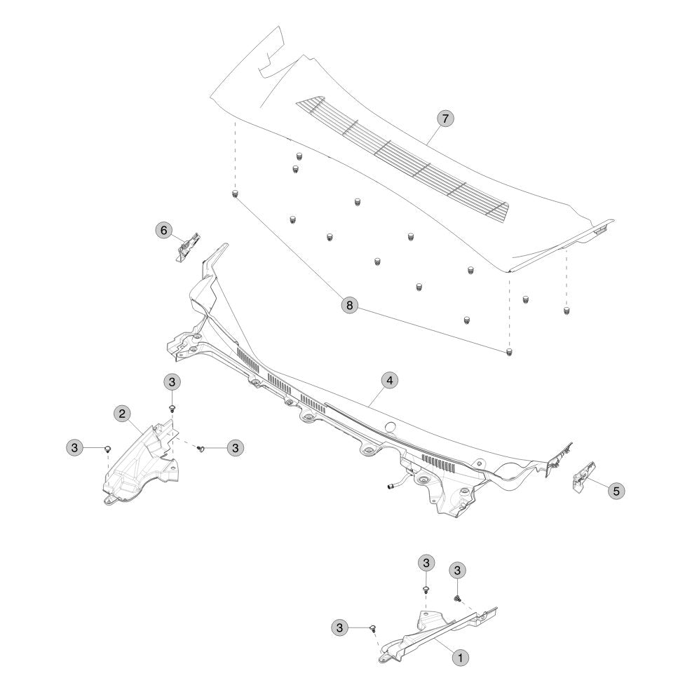 Tesla Model 3 Highland Underhood Trim parts diagram