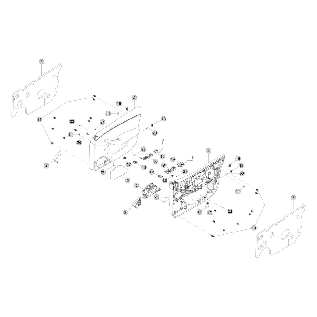 Tesla Model 3 Highland Front Door Trim Pad parts diagram