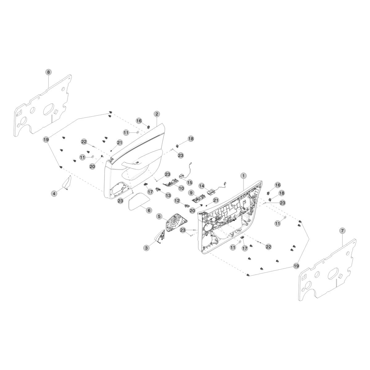 Tesla Model 3 Highland Front Door Trim Pad parts diagram