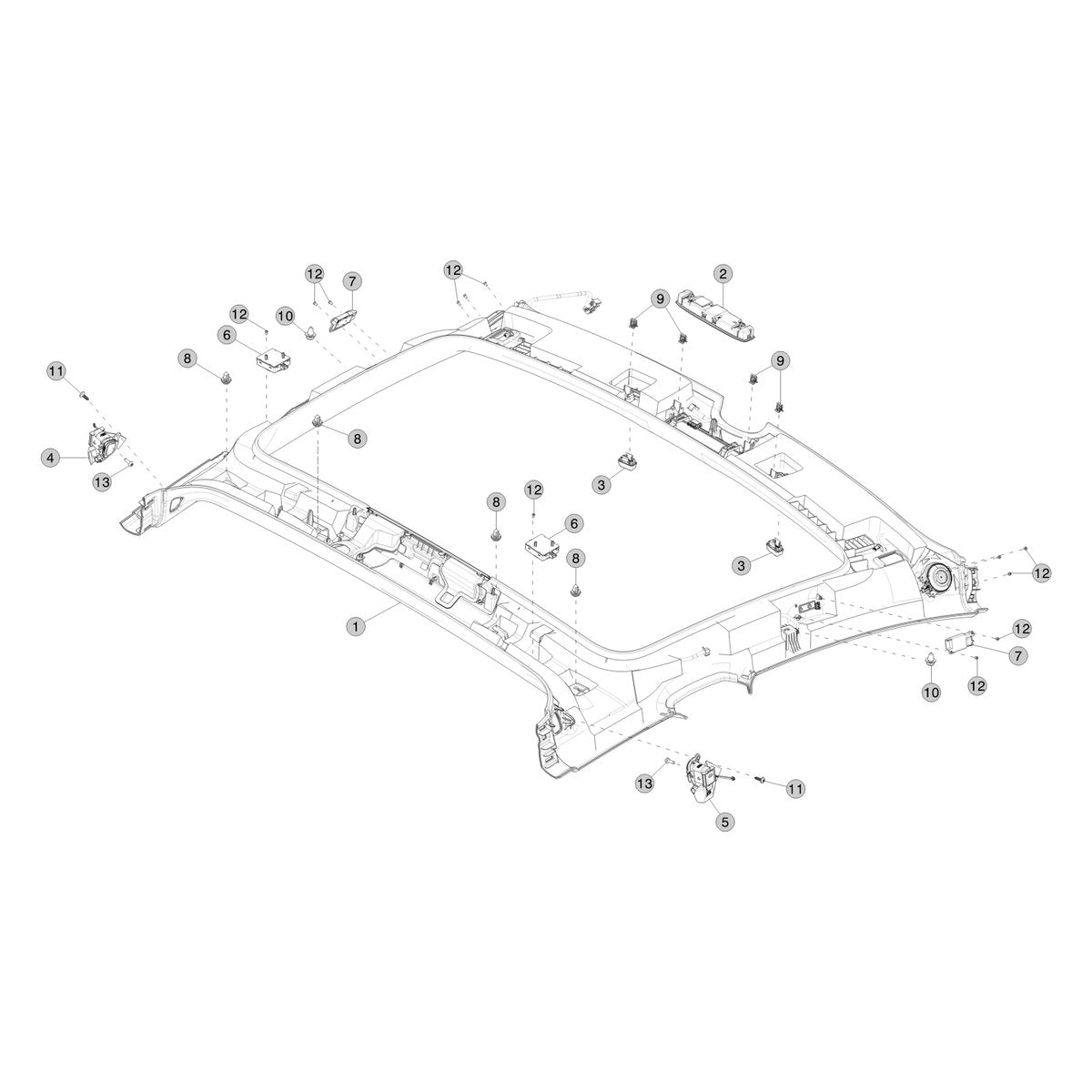 Tesla Model 3 Highland Headliner parts diagram
