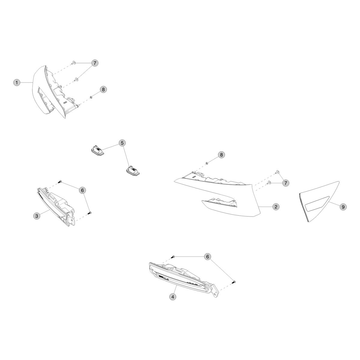 Tesla Model 3 Highland Tail Lights parts diagram