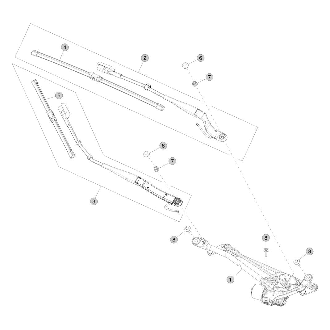 Tesla Model 3 Highland Windshield Wipers and Motor parts diagram