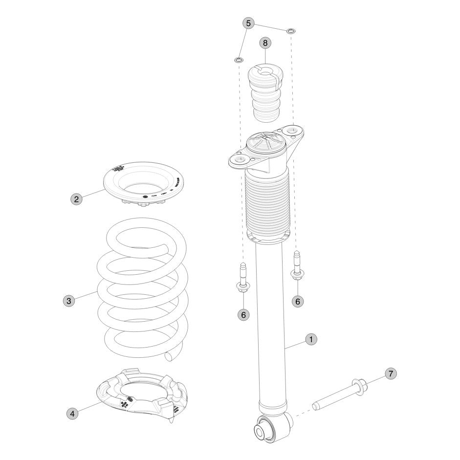 Tesla Model 3 Highland Rear Coil Spring and Damper parts diagram