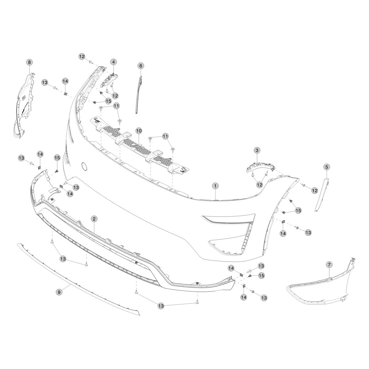 Tesla Model Y Juniper Front Bumper Fascia parts diagram