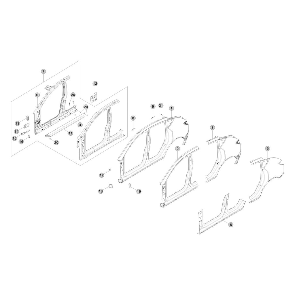 Tesla Model Y Juniper Body Side Panels parts diagram