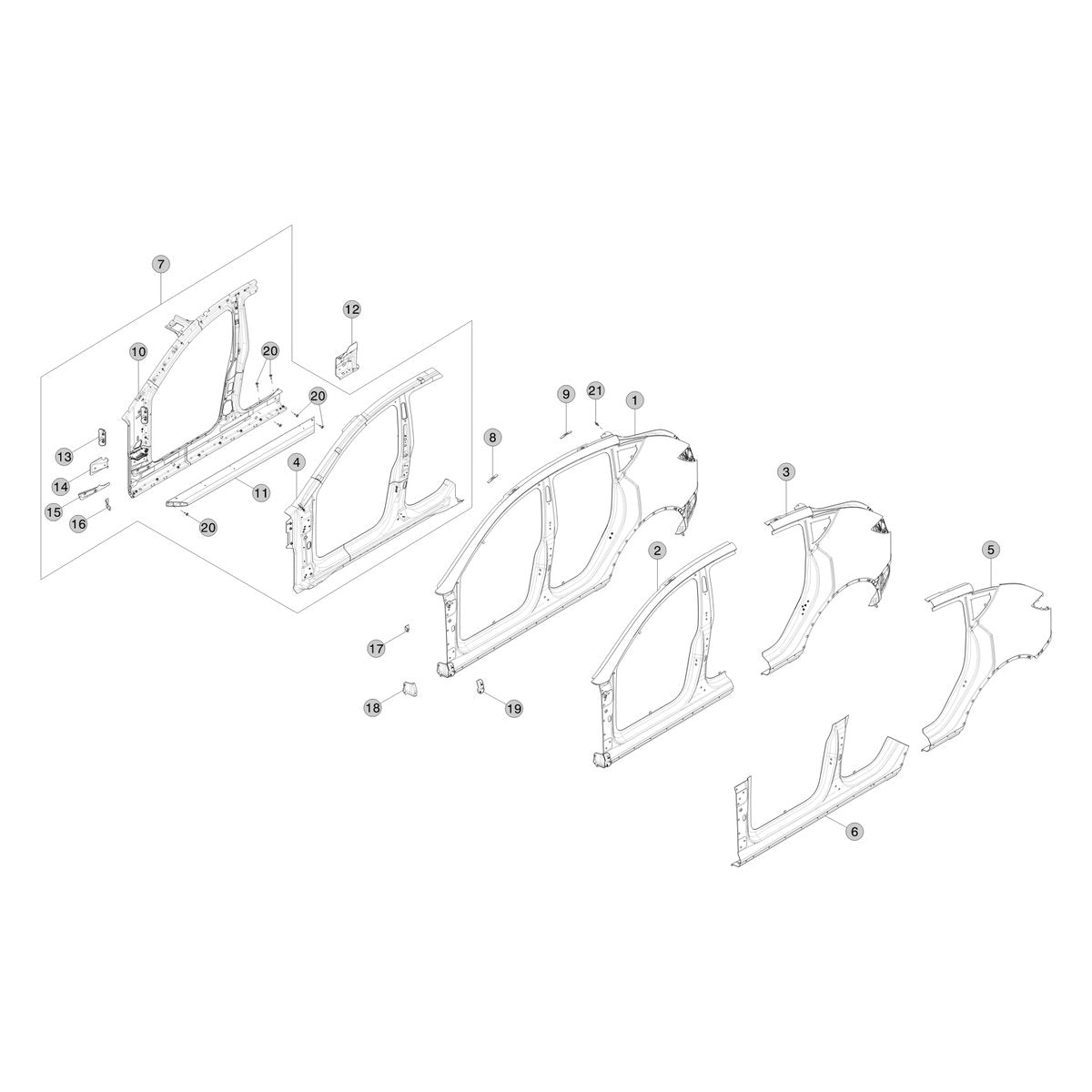 Tesla Model Y Juniper Body Side Panels parts diagram