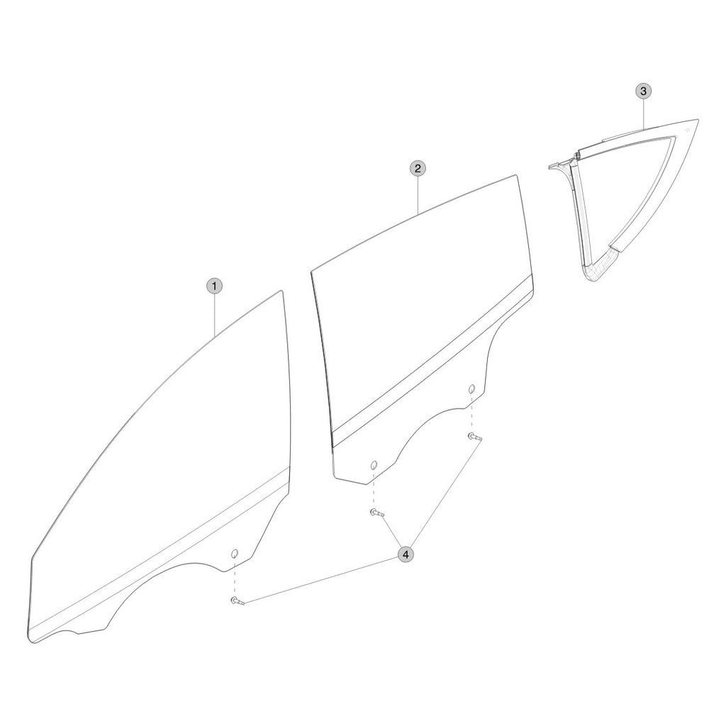 Tesla Model Y Juniper Front and Rear Door Glass parts diagram
