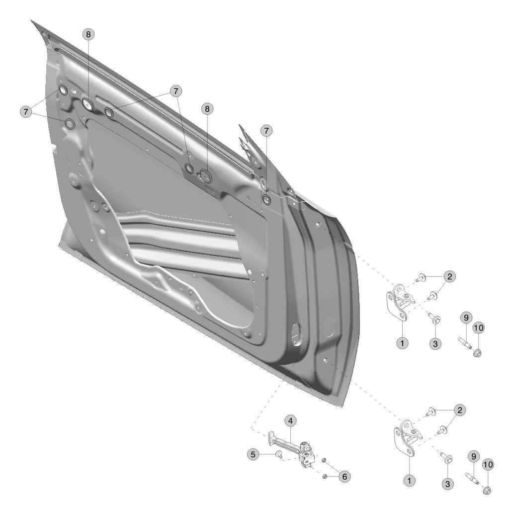 Tesla Model Y Juniper Front Door Hinges and Fittings parts diagram