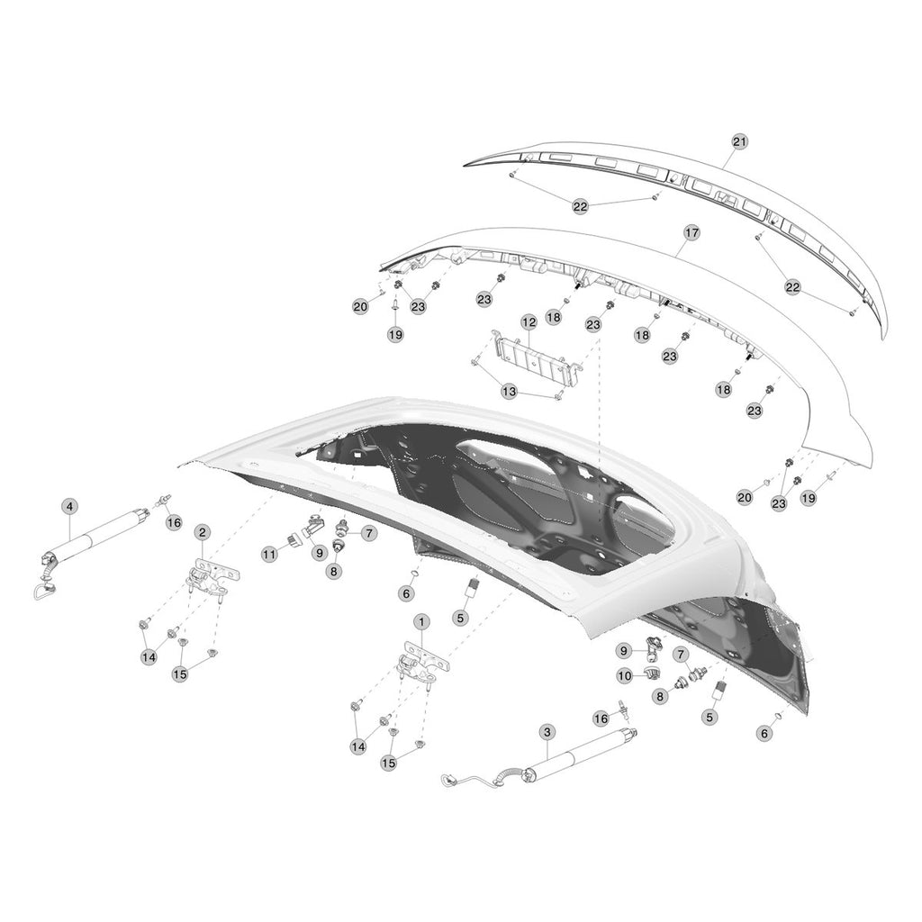 Tesla Model Y Juniper Liftgate Hinges and Fittings parts diagram