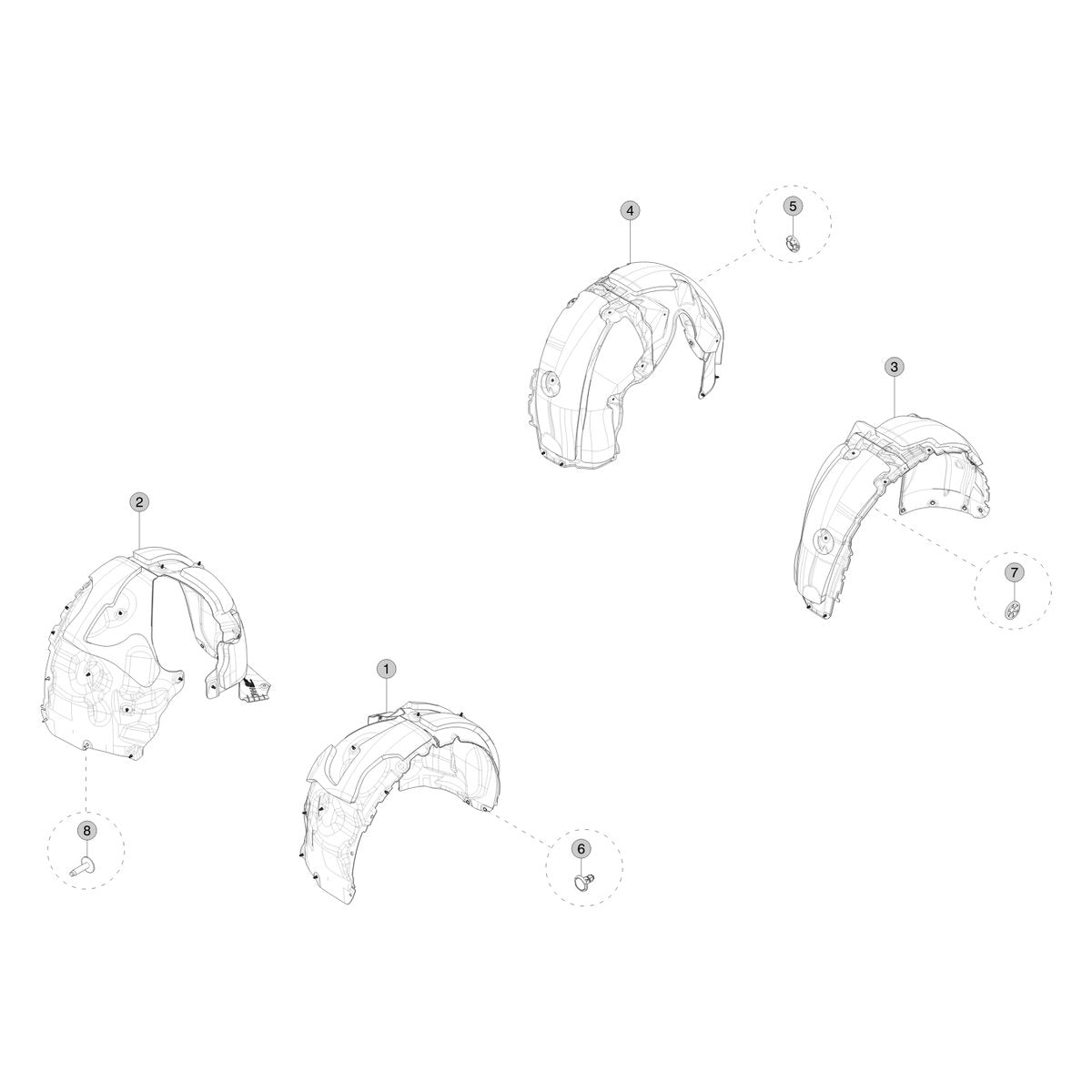 Tesla Model Y Juniper Wheel Arch Liners parts diagram