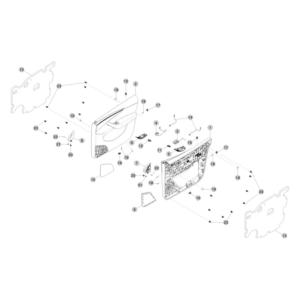 Tesla Model Y Juniper Front Door Trim Pad parts diagram