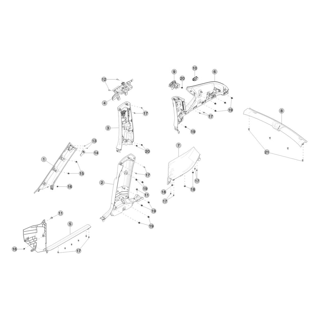 Tesla Model Y Juniper A-B-C Post Interior Trim parts diagram