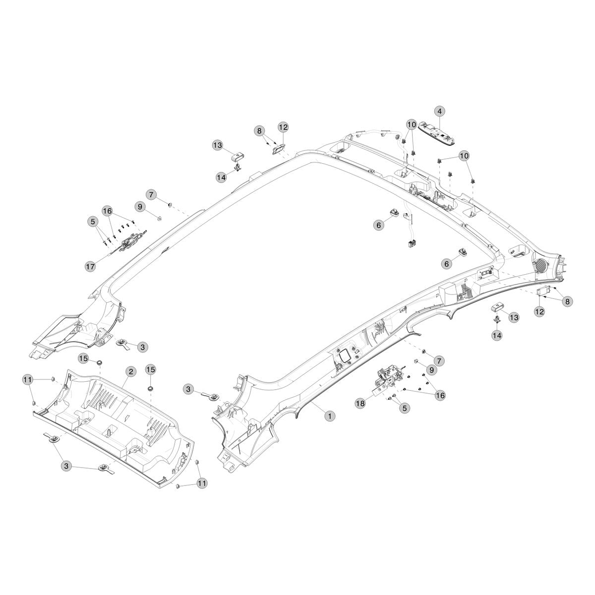 Tesla Model Y Juniper Headliner parts diagram