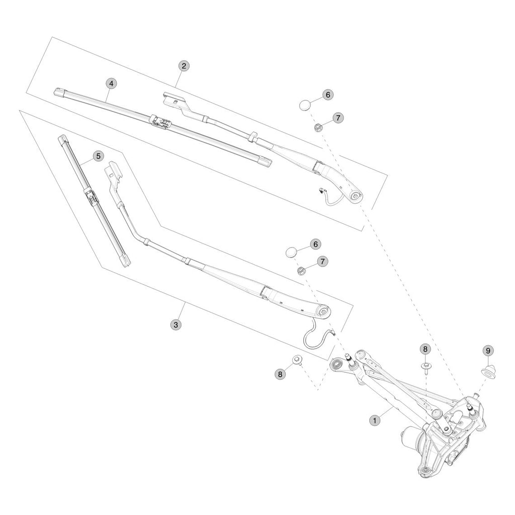 Tesla Model Y Juniper Windshield Wipers and Motor parts diagram