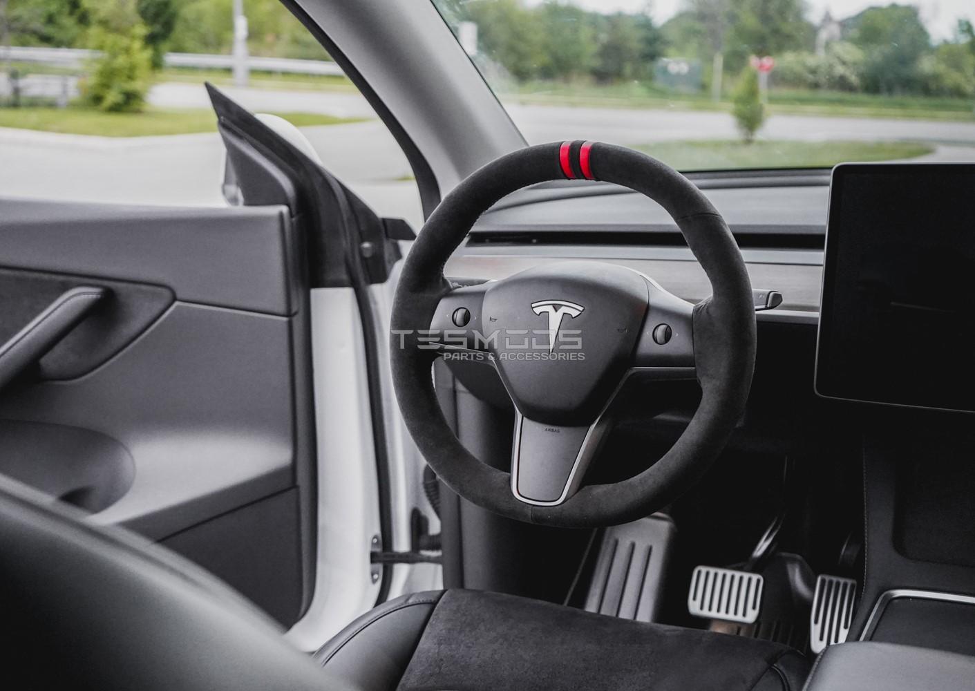 Model Y Steering Wheel Cover – Hand Stitch – Black Suede