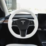 Model Y Steering Wheel Cover – Hand Stitch – Dove White