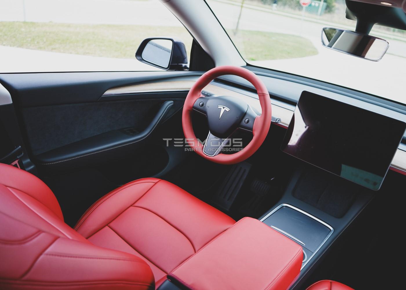 Model Y Steering Wheel Cover – Hand Stitch – Rolls Royce Red